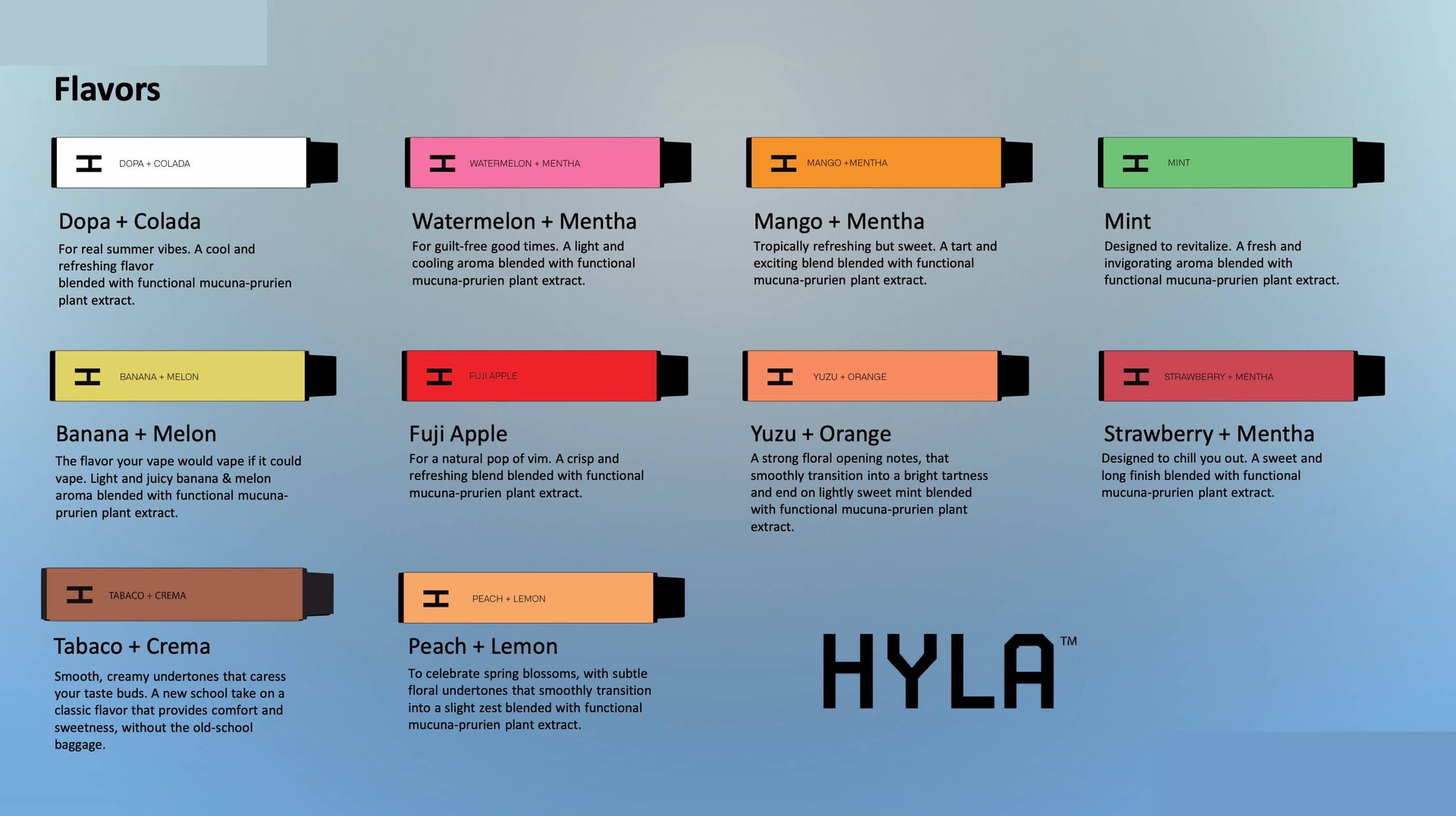 Hyla Nicotine Free Vape Disposable Flavors